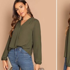 Green blouse v neck